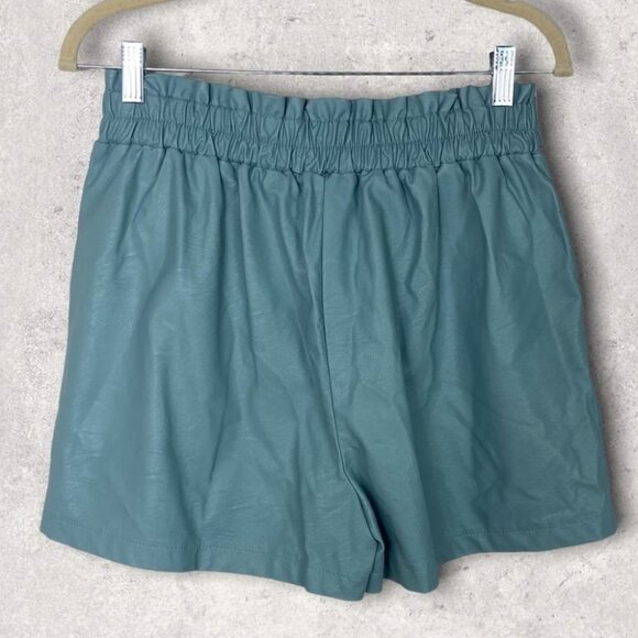 Luna Allegra Teal Blue High Waist Faux‎ Leather Shorts Belted Size Large Boho L - Picture 3 of 10